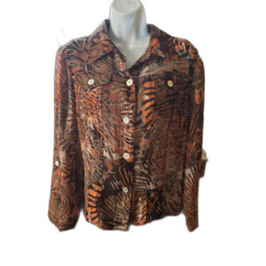 Ruby Rd Size 12 Women's Semi Sheer Earth Tones Blouse 40" Bust 22" Length